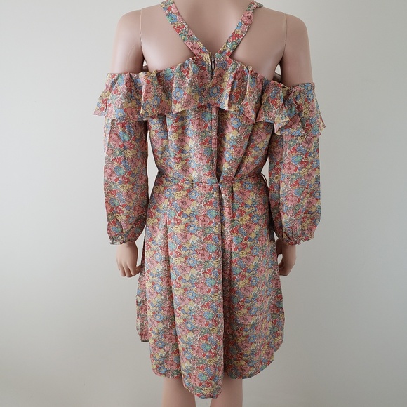 Madewell Cold Shoulder 100% Silk Dress 10 Romantic Nap Floral Cottagecore NWT - Picture 2 of 9